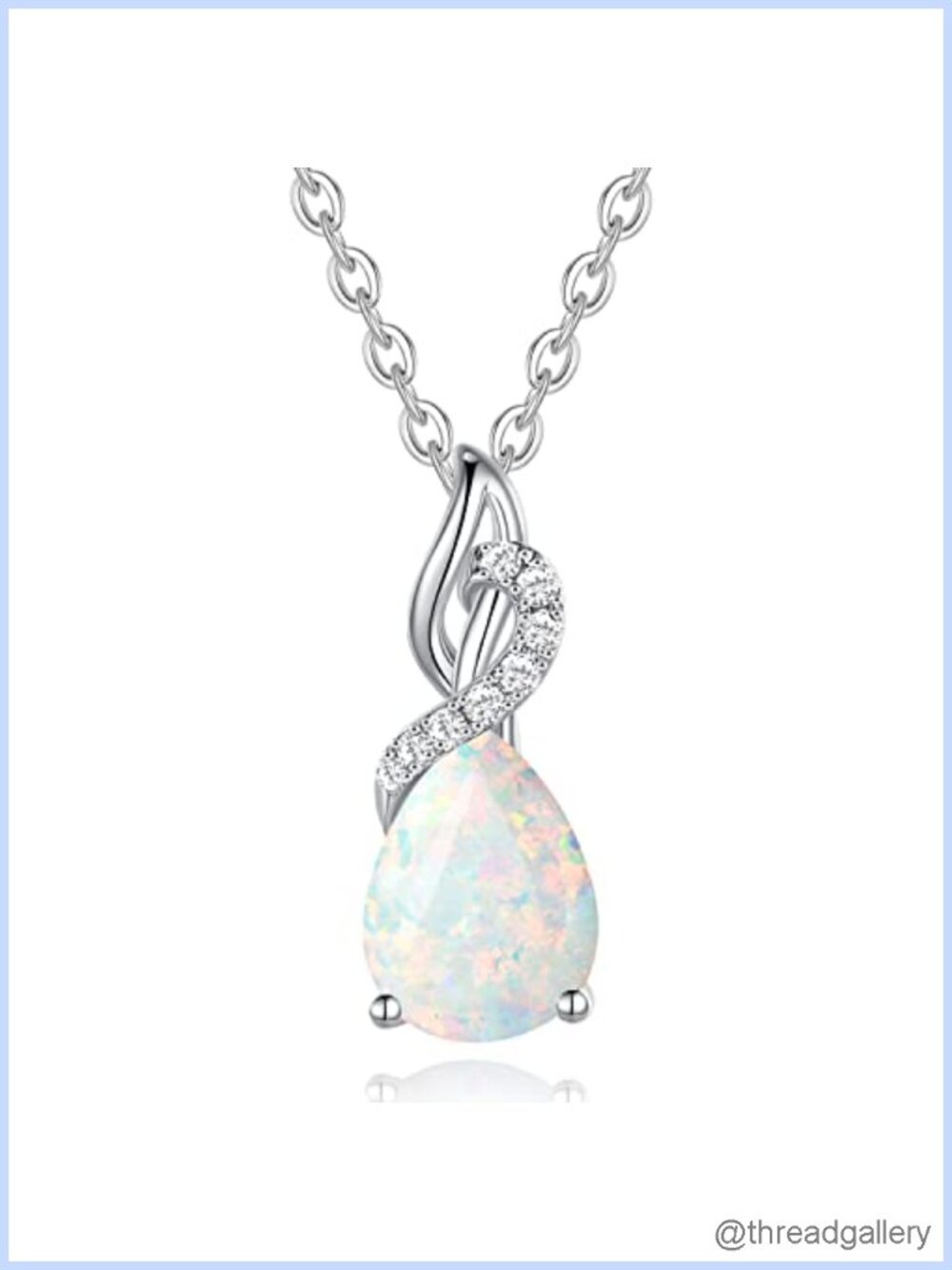14K Solid White Gold Pear Birthstone Diamond Pendant Necklace for Women